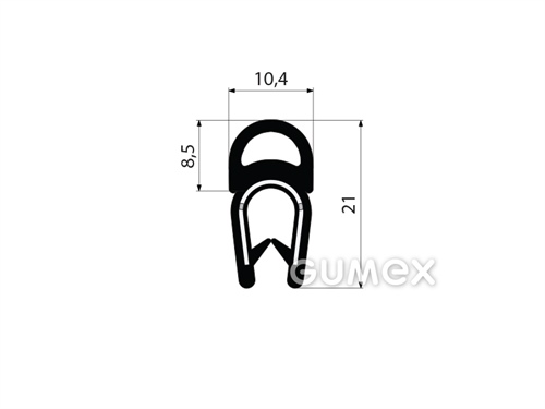 Profil U-PIRELI s kovovou výstužou s horným tesnením A1102, 78°ShA, U-PVC, bruško-EPDM, -25°C/+70°C, čierny